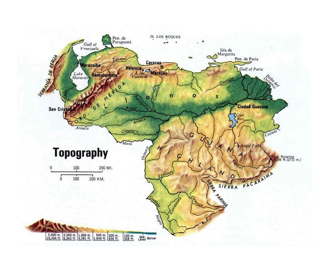 topoqrafik xəritə Venesuela